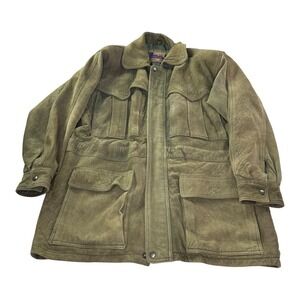 Vintage Glampier Olive Green Leather Field Coat Jacket Mens Large